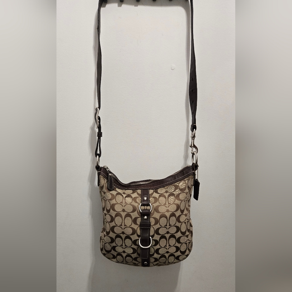 Coach Signature C Classic Brown and Tan Bag With Adjustable Leather Strap
